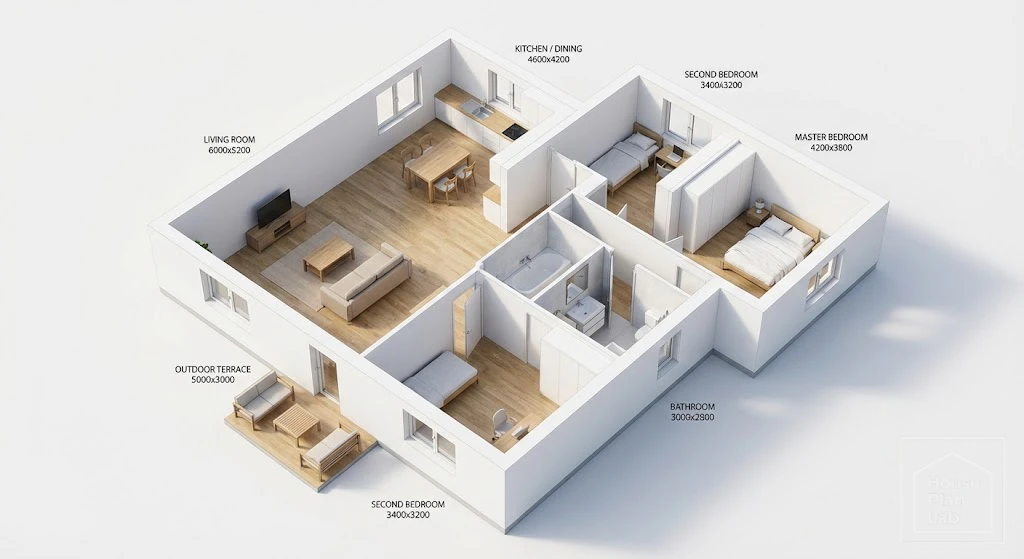 2-bedroom 140sqm modern bungalow 3d floor plan