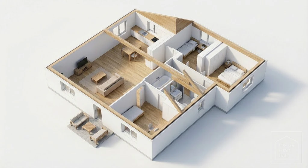 2-bedroom 140sqm modern bungalow cutaway