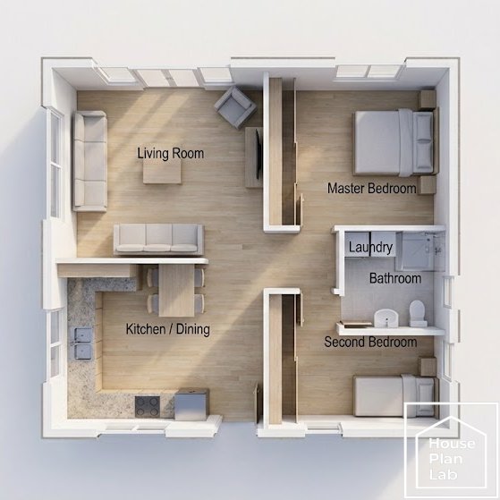 80sqm Modern Prefab Home 3D floor plan