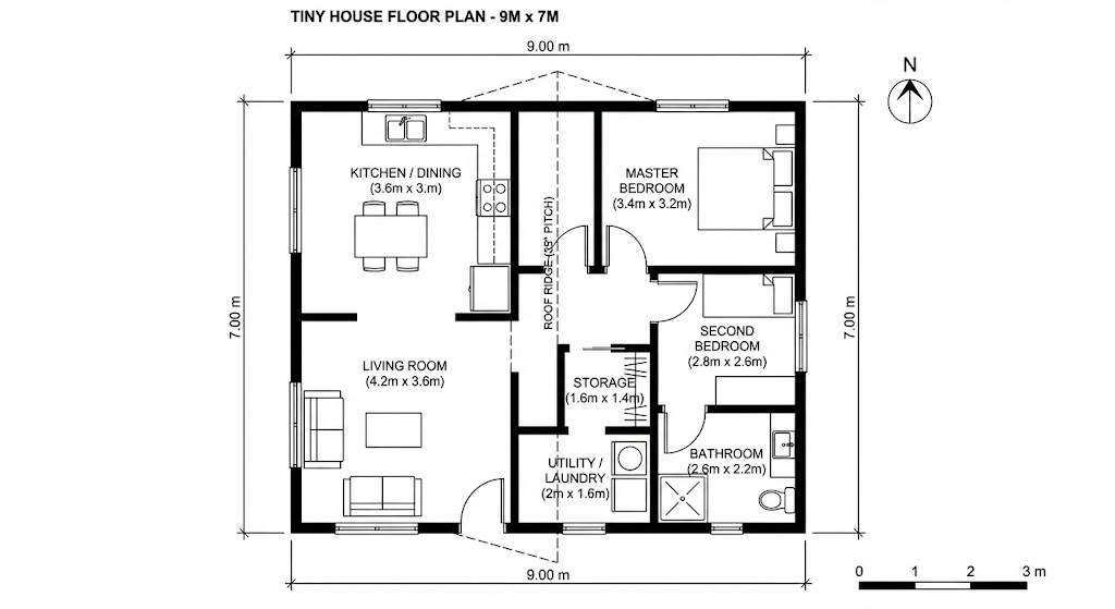 Modern Tiny House 2D Ploor Plan